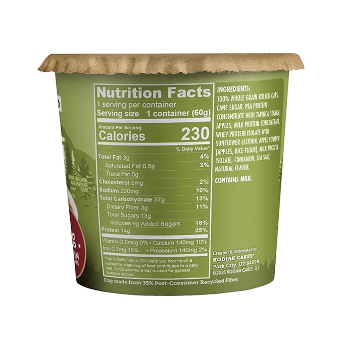 Kodiak Cakes Instant Protein Apple Cinnamon Oatmeal in a Cup, 2.12oz (Pack of 12)