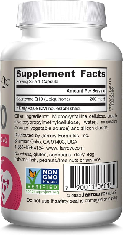 Jarrow Formulas® Co-Q10, 200 mg, Antioxidant Support for Mitochondrial Health, Cellular Energy Production and Healthy Cardiovascular Function, 60 Veggie Capsules, 60 Day Supply