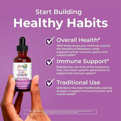 MARYRUTH'S USDA Organic Elderberry Liquid Drops for Kids | Vegan Elderberry Extract Organic Glycerin | Immune Support Supplement | Overall Health | Formulated for Ages 4-13 | 1oz