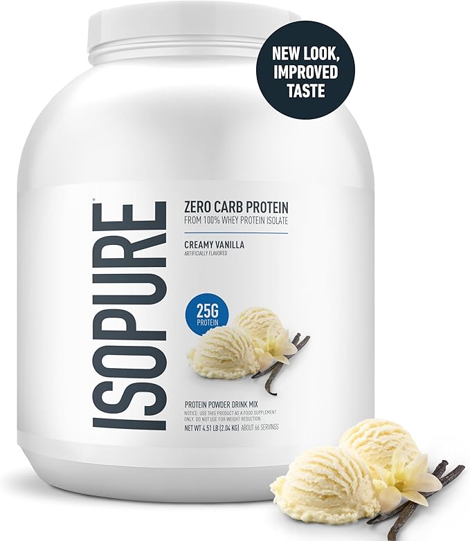 Isopure Zero Carb 100% Pure Whey Isolate Protein Powder, Gluten Free, With Vitamins, Creamy Vanilla, 25g Protein Per Serving, 4.5 Lbs, 66 Servings (Packaging May Vary)