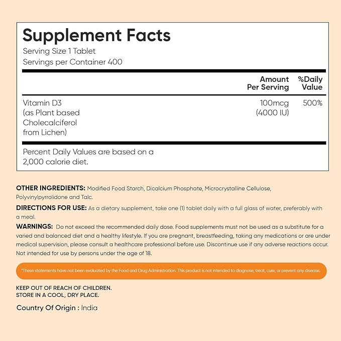WeightWorld Vegan Vitamin D3 4000 IU Tablets - 400 Count - D3 Vitamin for Bone & Immune Health - (13+ Months Supply) - High Potency Vegan D3 for Women & Men - GMP-Approved - Gluten-Free - Non-GMO