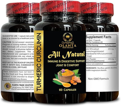 Turmeric Curcumin for Joint Support - Turmeric for Immunity, Boosting Antioxidant, Natural Turmeric Curcumin for Daily Wellness - 1 Bottle 60 Capsules