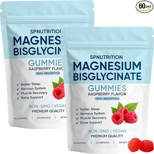 Magnesium Bisglycinate Gummies, 400mg Magnesium Bisglycinate Chelate with Sea Salt & Raspberry Powder, Vegan, 60 Gummies (2)