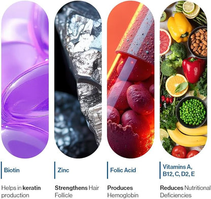 Be Bodywise Biotin Hair Growth Gummies for Women I Sugar Free I Hair Skin and Nails Vitamins I Biotin, Zinc, Folic Acid, Vitamin C, Keratin & Multivitamin I 100% Vegan, Gluten Free I 60 Day Pack