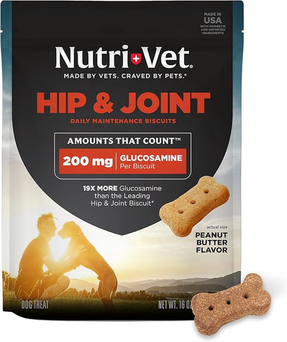 Nutri-Vet Hip & Joint Biscuits, Dog Joint Supplement, Dog Treat, Small Sized Biscuit with 166mg Glucosamine, Puppy Supplements, Tasty Glucosamine Treat, Puppy Essentials, 16 oz Bag
