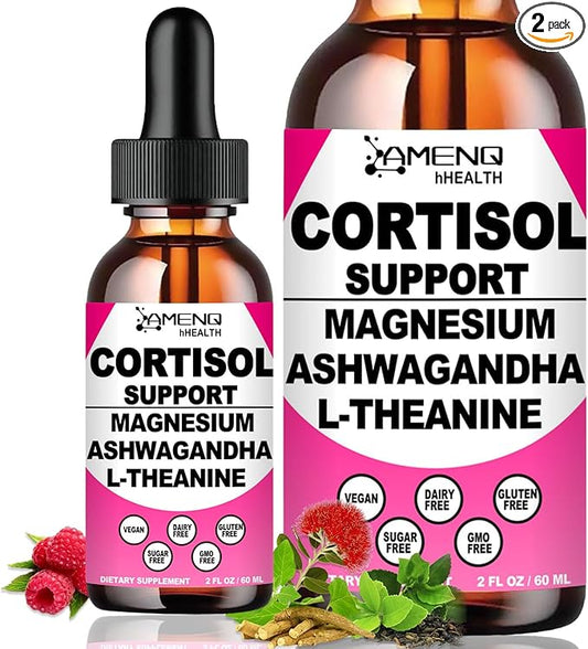 2 Pack Cortisol Supplements for Women, 17-in-1 Cortisol Calm Detox Reducer Manager w. Magnesium Ashwagandha Theanine, Cortisol Liquid Drops for Relax, Recess Mood & Hormone Harmony, Cortisol Drink Mix