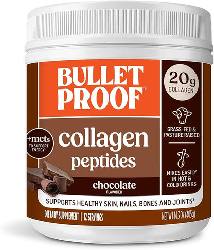 Bulletproof Chocolate Collagen Peptides Powder with MCT Oil, 14.3 Ounces, Grass-Fed Collagen Protein for Skin, Bone and Joint Support, Pasture Raised, No Added Hormones