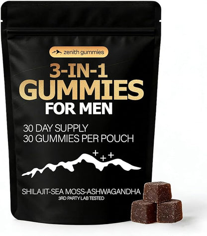 Zenith 3 in 1 Gummies for Men，Shilajit Gold Gummies with Sea Moss, Ashwagandha, Organic Manuka Honey, Burdock Root, Palm Moss Extract，Energy Support