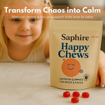 Saffron Gummies for Kids | Supports Mood, Calm & Focus | Saffron Extract, Passionflower, St. John’s Wort & GABA | Sugar-Free, Gluten-Free, Vegan, Non-GMO (60 Gummies)