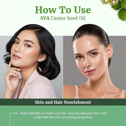 SVA Castor Seed Oil - 4 Fl Oz – 100% Natural Cold Pressed Castor Oil - for Face, Skin Care, Hair Care, Scalp Massage & Body Massage – Carrier Oil with Dropper