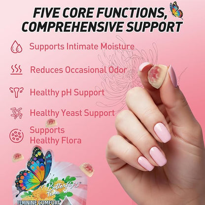 BUTTERFLY'S TEAR Women's Probiotic Gummies | 18-in-1 Feminine Comfort & Urinary Tract Support | 14 Probiotics + 4 Prebiotics | Peach Flavor | Intimate Moisture, pH Balance, Healthy Flora, 300 Chew