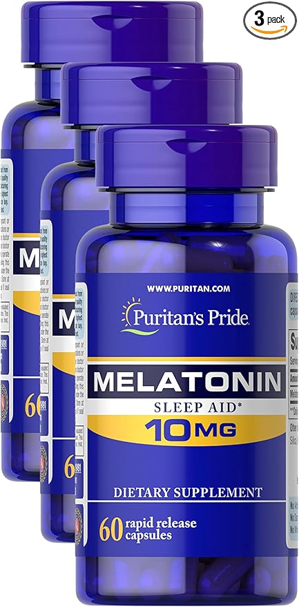 Puritan's Pride Premium Super Strength Melatonin 10mg Sleep Aid, Dietary Supplement for Sound, Restful, and Longer Sleep Support, 2 Month Supply, 60 Rapid Release Capsules (Pack of 3)