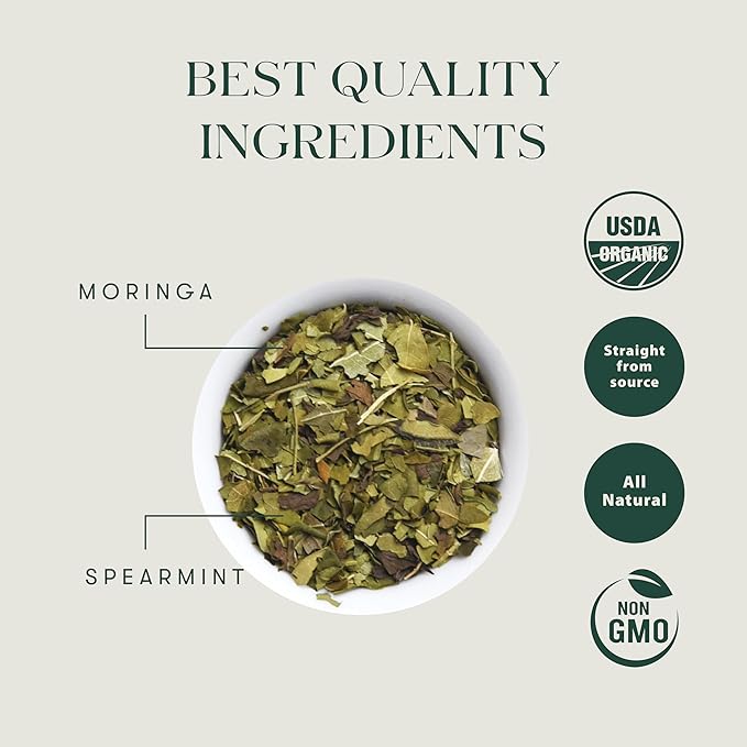 Luxmi Estates - Moringa Mint Tea Loose Leaf - 50g, 1.76 Oz (25 cups) | Moringa and Mint