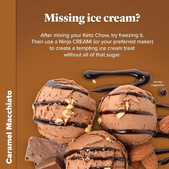 Keto Chow Caramel Macchiato - Keto Meal Replacement Shake Powder - Nutritionally Complete - Low Carb - Delicious Easy Meal Substitute - Protein Rich You Choose The Fat - Single Meal Sample