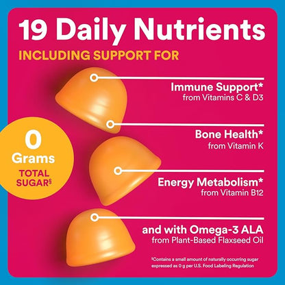 SmartyPants Zero Sugar Women’s Multivitamin Gummies: Biotin, Methylfolate, Omega 3 (ALA), Vitamin D3, C, Vitamin B12, B6, A, K, Zinc, Inositol, Gluten Free, No Sugar Alcohols, 90 Count (30 Day Supply)