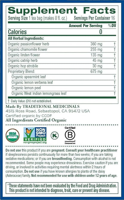 Traditional Medicinals Organic Nighty Night with Passionflower Herbal Tea, Promotes a Good Night’s Sleep, (Pack of 2) - 16 Tea Bags