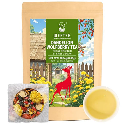 WT WEETEE Dandelion Wolfberry Tea Bags 200g 60-80 Cup, 7 Natural Herbal Ingredients Goji Berry Chrysanthemum Cassia Seed, Wolfberry & Dandelion Herbal Tea
