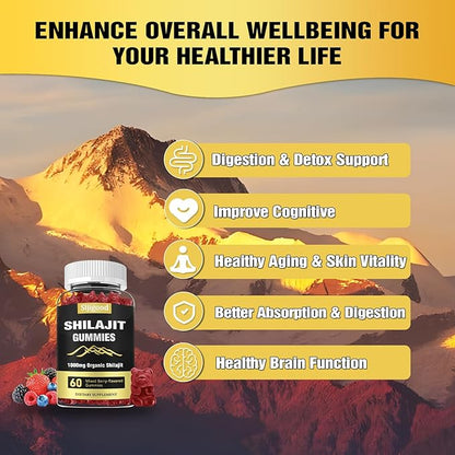 Shilajit Gummies with 85+ Trace Minerals Supplement, Shilajit for Men & Women - 60 Mixed Berry Flavored Gummies