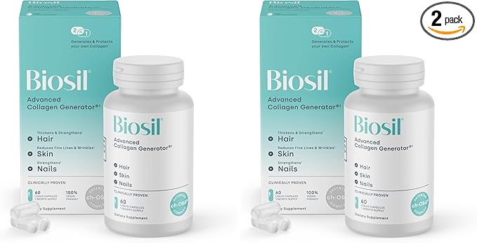 Biosil Collagen Booster Supplement - 60 Vegan Capsules - Patented ch-OSA Activator for Skin, Hair, Nails & Joints - Supports Natural Production - 30-Day Supply (Pack of 2)