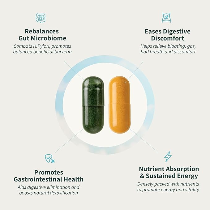 Snap Supplements Gut Health Lipase Supplement & Organic Spirulina Chlorella Bundle–Probiotic + Greens–Supports Digestion, Detox, Energy & Immune Health, 50 + 120 Vegetarian Capsules (1 Month Supply)