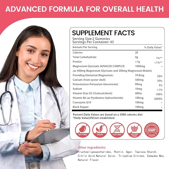 Magnesium Glycinate Gummies 1000mg, High Absorption Sugar Free Magnesium Potassium Supplement for Relaxation, Stress Relief, and Sleep Support for Adults & Kids - 90 Raspberry Gummies
