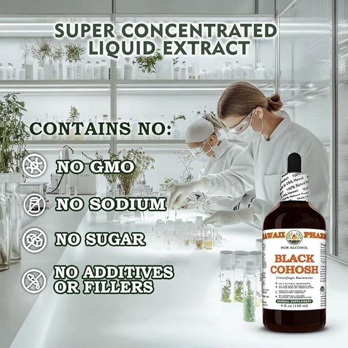 Black Cohosh (Cimicifuga Racemosa) Dry Root Glycerite, Made in Hawaii, Raw Materials, All Natural, Vegan, Lab Tested Alcohol-Free Liquid Extract - 32 fl.oz
