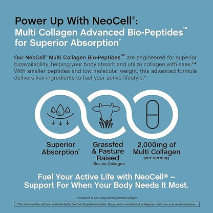 NeoCell Multi Collagen Peptides Capsules | 360 Pills | 10 Types of Advanced Bio-Peptides | Superior Absorption | Grass Fed Complex Supplement | for Women and Men