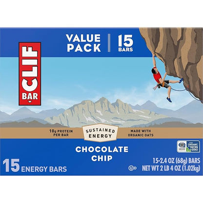 CLIF BAR - Energy Protein Bars - Chocolate Chip - Made with Organic Oats - Energy Bars - Non-GMO - (15 Pack)
