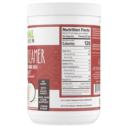 Primal Kitchen Hazelnut Collagen Creamer Powder, Collagen Peptide Drink Mix with MCT Oil,10.34 Ounces