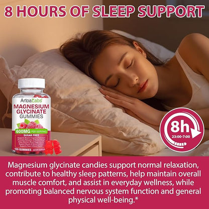 Magnesium Glycinate Gummies with L-Threonate,120pcs Sugar Free Magnesium Complex Gummies for Sleep, Body Support and Relaxation,Non-GMO, Gluten-Free