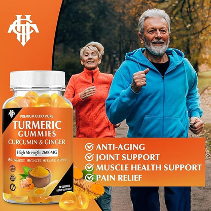 Turmeric Curcumin Gummies (2 Pack) - Turmeric Curcumin Supplements with Ginger & Black Pepper Gummies for Immune Muscle Support Healthy Skin - Vegan, Gluten Free, Low Sugar - for Adults