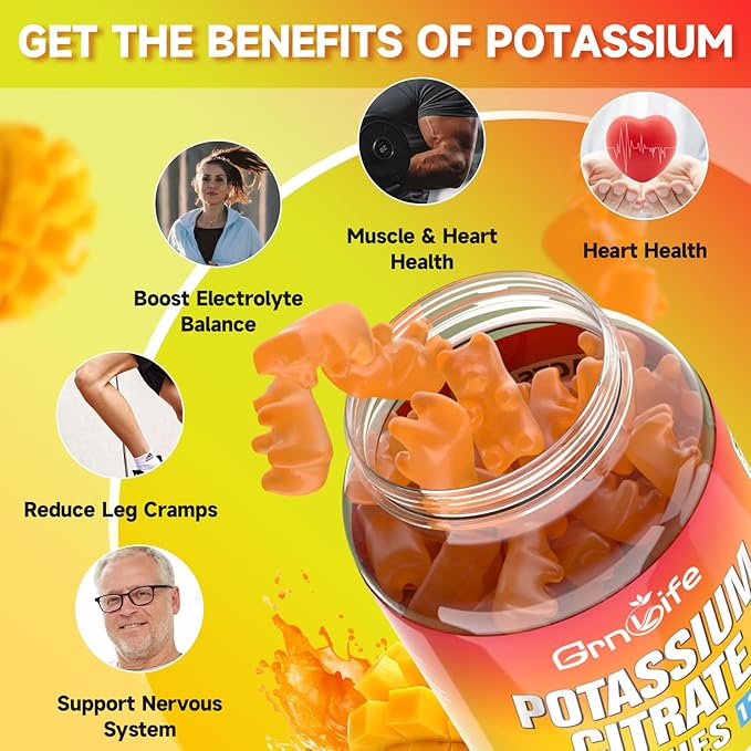 2 Pack Potassium Citrate Gummies, High Potassium Supplement Gummies 1200mg for Adults & Kids, Support Leg Cramps & Muscle Health, Vegan, Mango Flavor 120 Count