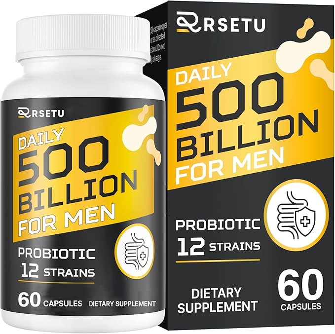 Probiotics for Men, 500 Billion CFUs & 12 Strains Mens Probiotic with Turmeric Cranberry, Goji, Gut Health for Men, for Digestive Health, Gut, Bloating & Gas, Immune, Energy Support, 30-Day Supply