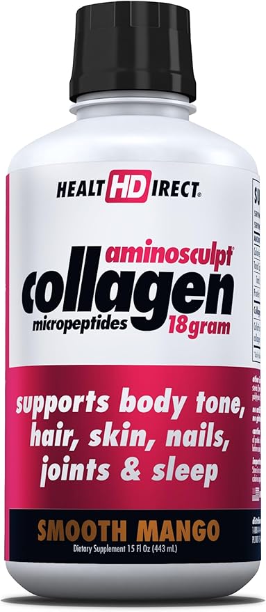 HEALTH DIRECT AminoSculpt Sugar-Free Collagen Supplement - High Potency Medical-Grade Protein for Hair, Skin, Nails & Joints, Grass-Fed, Non-GMO, Liquid Collagen - Smooth Mango - 15 Fl Oz