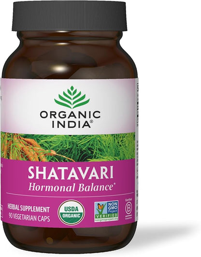ORGANIC INDIA Shatavari Herbal Supplement - Supports Hormonal Balance, Immune and Inflammatory Response, Vegan, Gluten-Free, USDA Organic, Supports Reproductive Health - 90 Capsules