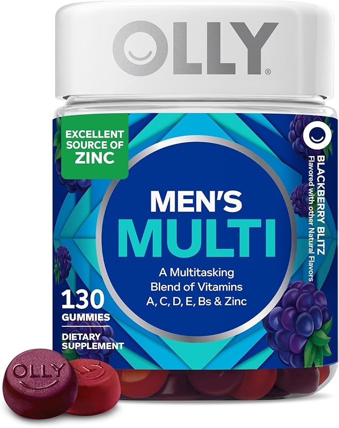 OLLY Men's Multi Gummies, Supports Overall Wellness,* Vitamins A, C, D, E, Bs & Zinc, BlackBerry Blitz Flavored, 65 Day Supply - 130 Count