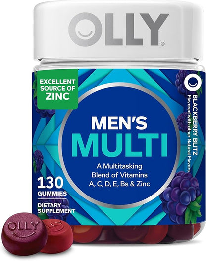OLLY Men's Multi Gummies, Supports Overall Wellness,* Vitamins A, C, D, E, Bs & Zinc, BlackBerry Blitz Flavored, 65 Day Supply - 130 Count