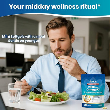 Omega 3 Fish Oil with Vitamin D3 K2 – 300 Lemon Flavored Burpless Softgels | Fish Oil Omega 3 Supplements Support Heart, Brain, Eyes & Immune Health | Gluten-Free, Non-GMO