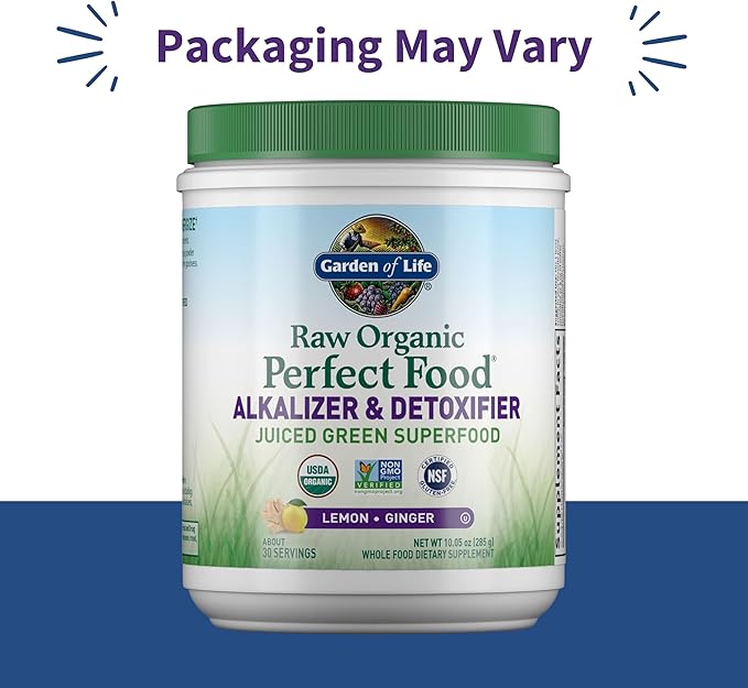 Garden of Life Raw Organic Perfect Food Alkalizer and Detoxifier,Lemon Ginger Flavored Superfood Powder Supplement,30 Servings,(Pack of 2)