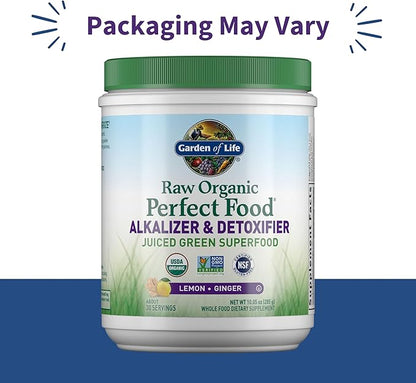 Garden of Life Raw Organic Perfect Food Alkalizer and Detoxifier,Lemon Ginger Flavored Superfood Powder Supplement,30 Servings,(Pack of 2)