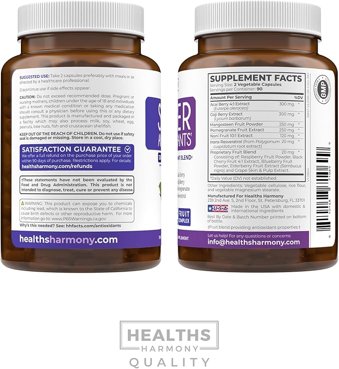 Super Antioxidants Supplement for Women & Men - High Potency Herbal & Fruit Blend with Acai, Goji, Pomegranate, Elderberry & Resveratrol for Skin Care & Immune Support - Vegan & Non-GMO - 180 Capsules