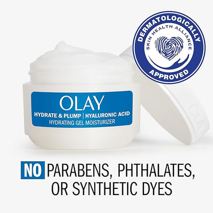Olay Hyaluronic Acid Face Mousturizer, Plump & Hydrate, Fragrance-Free - Hydrating Gel for Dry Skin Retain & Replenish Moisture, with Niacinamide, Non-Greasy, 2 Oz