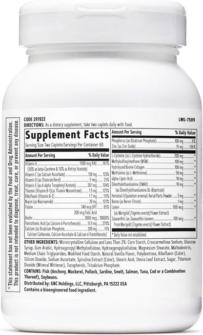 GNC Women's Hair, Skin & Nails | Daily Multivitamin Blend | Biotin (3,000 mcg), Hyaluronic Acid, Vitamins C & E with Niacin | Added Antioxidants | Supports Womens Health and Beauty | 120 Caplets
