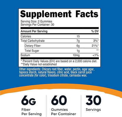 Nutricost Fiber Gummies (Berry Flavored) 60 Gummies - Dietary Fiber Supplement with Chicory Root, 6g per Serving, Vegan, 30 Servings