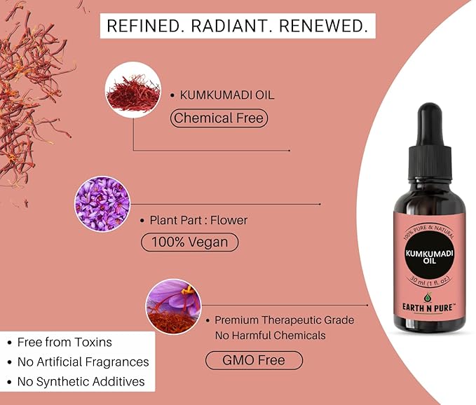 Earth N Pure Kumkumadi Tailam Face Oil Enriched with Saffron and 24 Powerful Herbs, Natural & Therapeutic Grade Pack of 2 | 15 ml