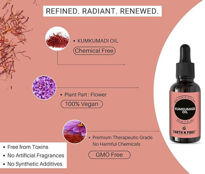 Earth N Pure Kumkumadi Tailam Face Oil Enriched with Saffron and 24 Powerful Herbs, Natural & Therapeutic Grade Pack of 2 | 15 ml