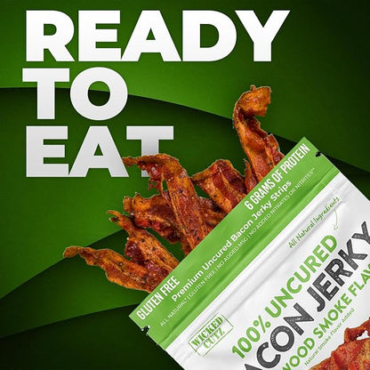 Applewood Smoked Bacon Jerky, 12g Protein Per Bag, Tender & Easy to Chew Fully Cooked Bacon, USA Made High Protein Carnivore Snacks (2 Bags)
