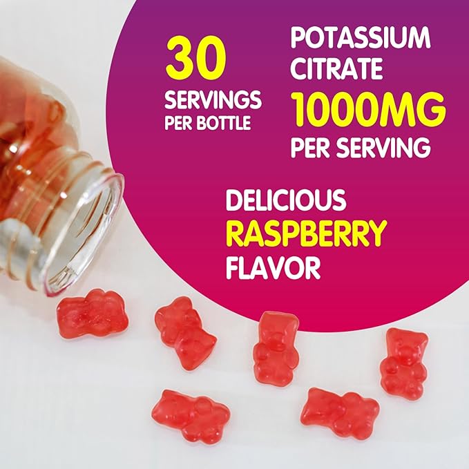 duwhot Potassium Citrate 1000mg Gummies, Potassium Supplement for Adults Women & Men, Support Leg Cramps & Muscle Health, 60 Chewables