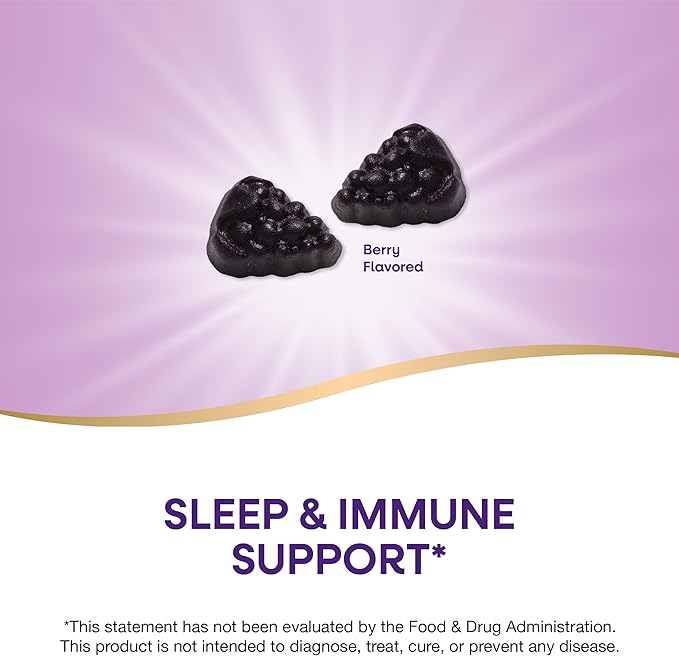 Nature's Way Sambucus Sleep + Immune* Elderberry Gummies, Sleep Support for Adults and Immune Support*, with Melatonin, Vitamin C, L-Theanine, Zinc, 50 Gummies (Packaging May Vary),(Pack of 2)