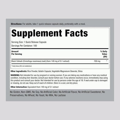 Piping Rock Black Cohosh Root Extract Supplement | 100 Capsules | Non-GMO and Gluten Free Formula